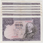 Juan Carlos I, Banco de España
5000 Pesetas. 6 febrero 1976. Lote de 7 billetes. Serie A, C, F, H, I, J y K. ED.475a. MBC a MBC-.