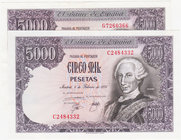 Juan Carlos I, Banco de España
5000 Pesetas. 6 febrero 1976. Lote de 2 billetes. Serie C y G. ED.475a. EBC.