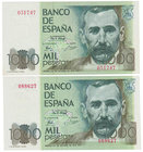 Juan Carlos I, Banco de España
1000 Pesetas. 23 octubre 1979. Sin serie. Lote de 2 billetes. ED.477. EBC+.