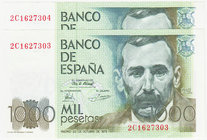 Juan Carlos I, Banco de España
1000 Pesetas. 23 octubre 1979. Serie 2C. Pareja correlativa. ED.477a. SC.