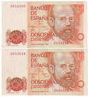 Juan Carlos I, Banco de España
200 Pesetas. 16 septiembre 1980. Sin serie. Lote de 2 billetes. ED.480. EBC- a MBC.