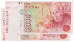 Juan Carlos I, Banco de España
2000 Pesetas. 24 abril 1992. Sin serie. Lote de 2 billetes. ED.482. SC-.