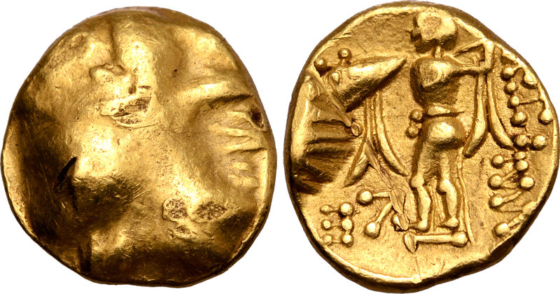 Central Europe, the Boii AV 1/3 Stater. Athene-Alkis Type. Circa 2nd century BC....