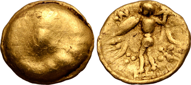 Central Europe, the Boii AV 1/24 Stater. Athene-Alkis Type. Circa 2nd century BC...