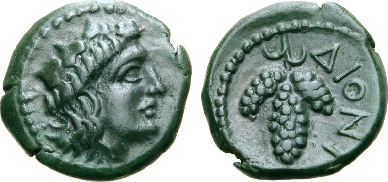 Moesia, Dionysopolis Æ16. 3rd century BC. Head of Dionysos right, wearing ivy wr...