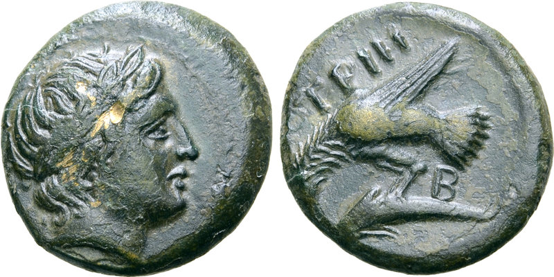 Moesia, Istros Æ17. Circa 350-339 BC. Laureate head of Apollo right / Sea-eagle ...