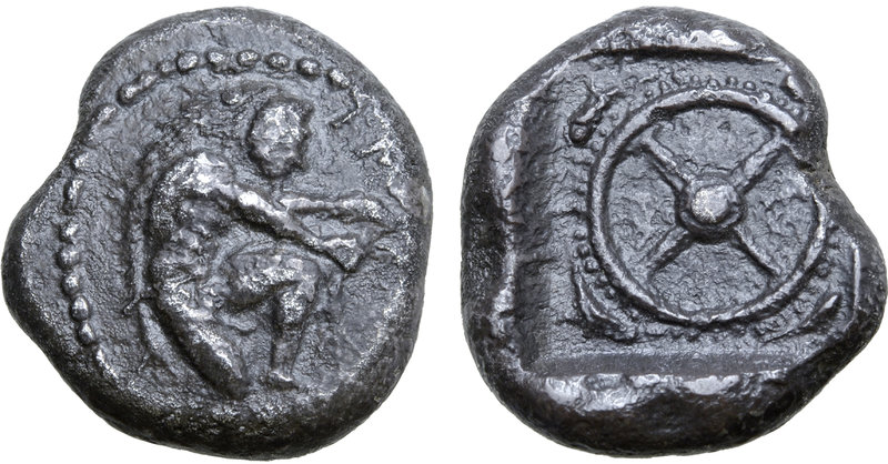 Skythia, Olbia AR Stater. Dynast Eminakos, circa 450-425 BC. Beardless Herakles ...