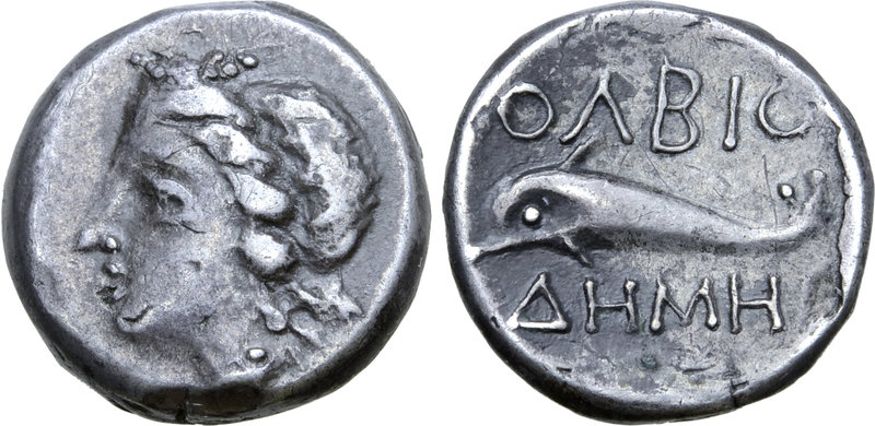Skythia, Olbia AR Drachm. 4th-3rd centuries BC. Rhodian standard. Head of Demete...