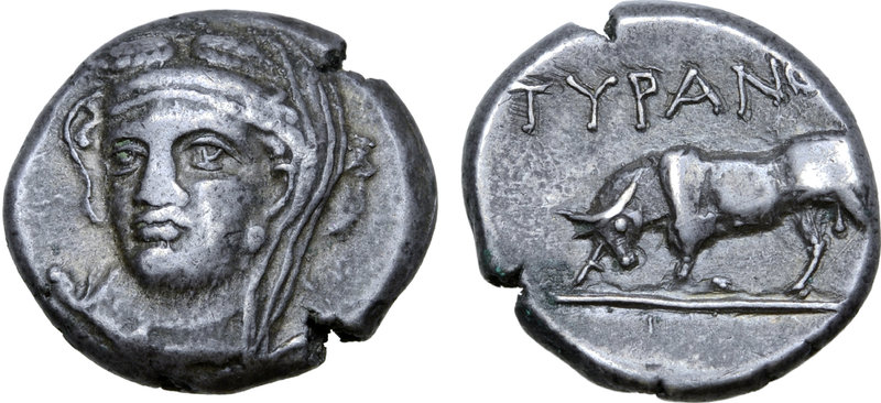 Skythia, Tyra AR Drachm. Circa 350-300 BC. Head of Demeter three-quarters facing...