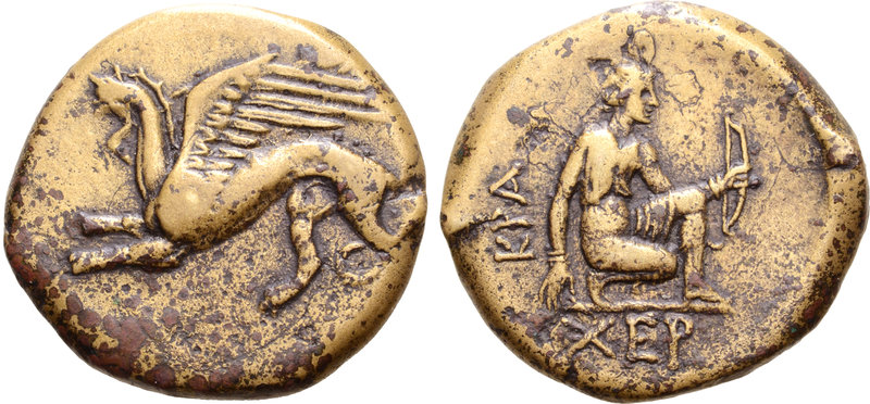 Tauric Chersonesos, Chersonesos Æ23. Circa 320-310 BC. Griffin leaping to left /...