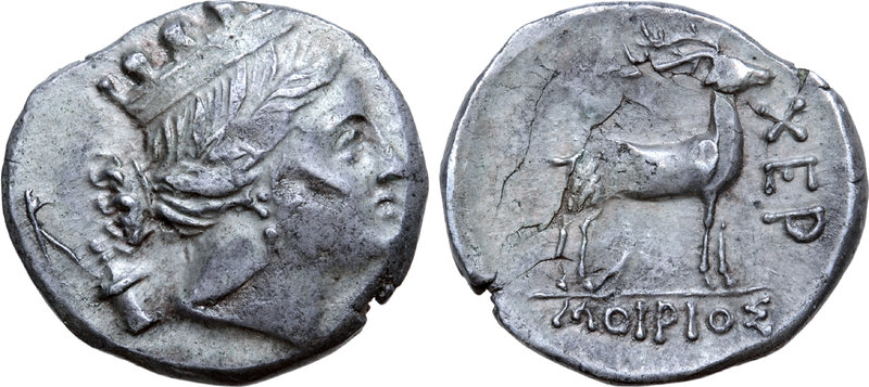 Tauric Chersonesos, Chersonesos AR Drachm. Circa 210-200 BC. Moirios, magistrate...