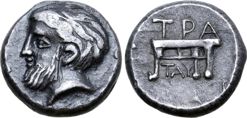 Pontus, Trapezos AR Trihemiobol. 4th century BC. Bearded male head left / TPA ab...