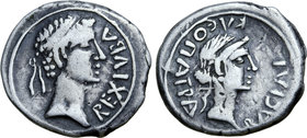 Kingdom of Mauretania, Juba II, with Cleopatra Selene, AR Denarius.