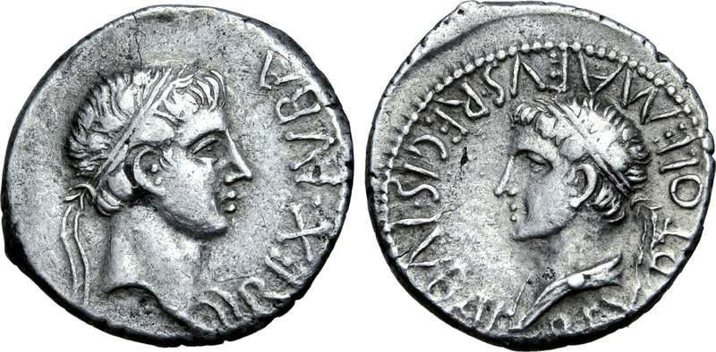 Kingdom of Mauretania, Juba II, with Ptolemy, AR Denarius. Caesarea, circa AD 20...