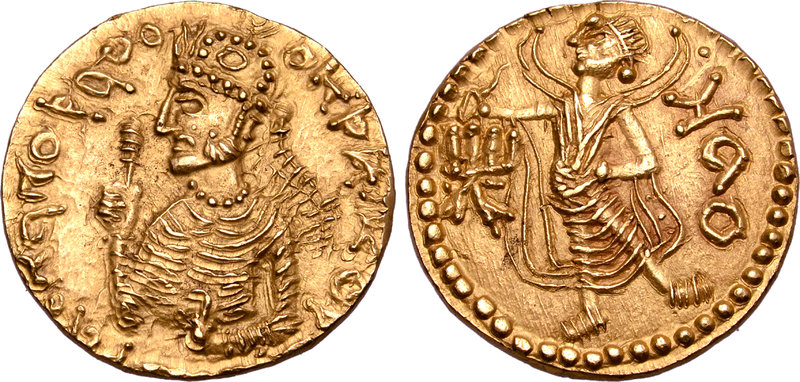 Kushan Empire, Huvishka AV Dinar. Uncertain Baktrian mint, circa AD 151-190. Dia...