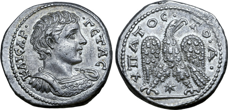 Geta, as Caesar, AR Tetradrachm of Laodicea ad Mare, Seleucis and Pieria. AD 205...