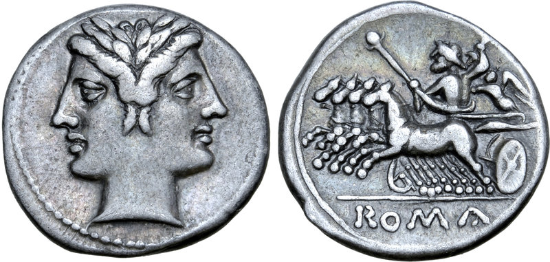 Anonymous AR Drachm or Half-Quadrigatus. Rome, circa 225-212 BC. Laureate, youth...
