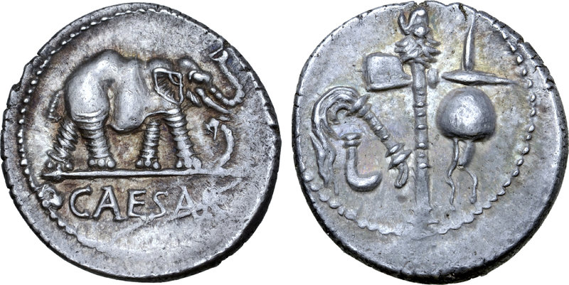 Julius Caesar AR Denarius. Military mint travelling with Caesar, 49-48 BC. Eleph...