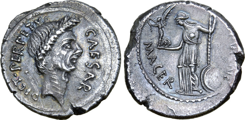 Julius Caesar AR Denarius. P. Sepullius Macer, moneyer. Rome, February-March 44 ...