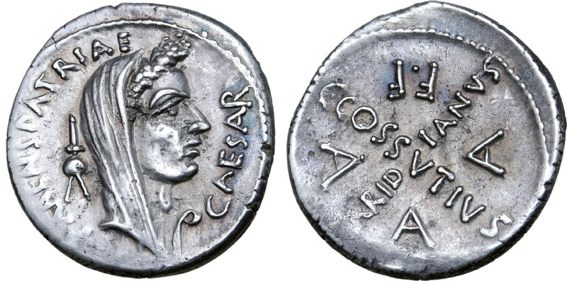 Julius Caesar AR Denarius. Rome, April 44 BC. C. Cossutius Maridianus, moneyer. ...