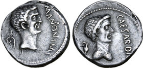 Marc Antony and Julius Caesar AR Denarius.