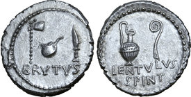 Q. Servilius Caepio (M. Junius) Brutus and P. Cornelius Lentulus Spinther AR Denarius.