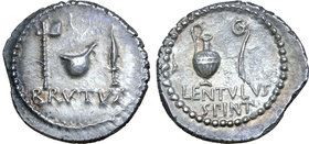 Q. Servilius Caepio (M. Junius) Brutus and P. Cornelius Lentulus Spinther AR Denarius.