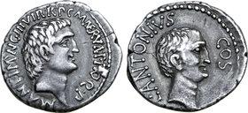 Marc Antony and Lucius Antony AR Denarius.
