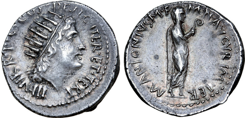 Marc Antony AR Denarius. Athens, 38-37 BC. III•VIR•R•P•C•COS•DESIG•ITER•ET•TERT,...