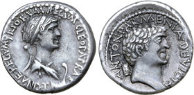 Cleopatra and Marc Antony AR Denarius.