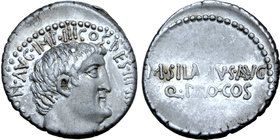 Marc Antony and M. Junius Silanus AR Denarius.