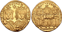 Constantine VI and Irene, with Leo III, Constantine V, and Leo IV AV Solidus.