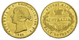 Ausländische Goldmünzen und -medaillen Australien Victoria, 1837-1901 1/2 Sovereign 1859,
Sydney-Mint. 3,99 g. 917/1000 sehr selten in dieser Erhaltu...