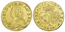 Frankreich Ludwig XV., 1715-1774, Louis d'or 1733 A, Paris. 8,06g. Frbg.461, KM 489,1, Gad.340. GOLD
selten sehr schön bis vorzüglich