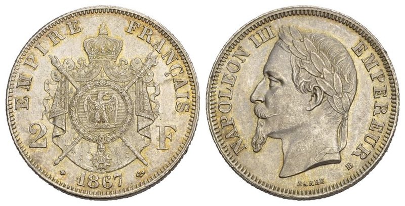 Kaiser Napoléon III, 1852-1870 Silbermünzen des Kaisers Napoléon III 2 Francs 18...