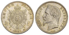 Kaiser Napoléon III, 1852-1870 Silbermünzen des Kaisers Napoléon III 2 Francs 1867 
Gadoury 527; Mazard 1507. fast Stempelglanz