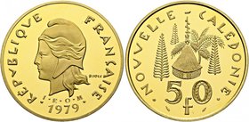 Frankreich 50 Francs 1979. Dickabschlag (Piéfort) in Gold, von R. Joly; 63,20 g. Mit glattem Rand. Lecompte 53. polierte Platte NGC PF 67 Ultra Cameo