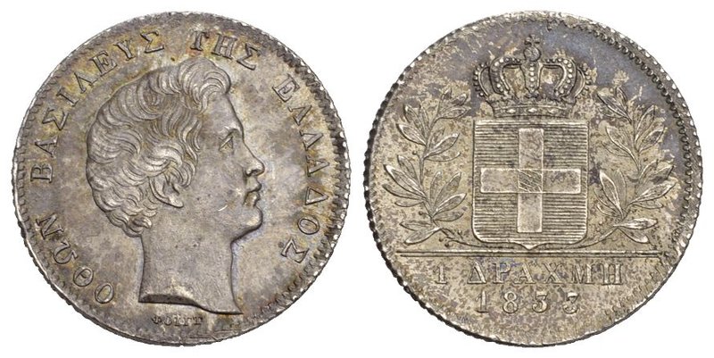 Greece. Otto I (1832-1862). AR 1 Drachmai 1833 A (23mm 4.46g). Munich mint.KM 20...