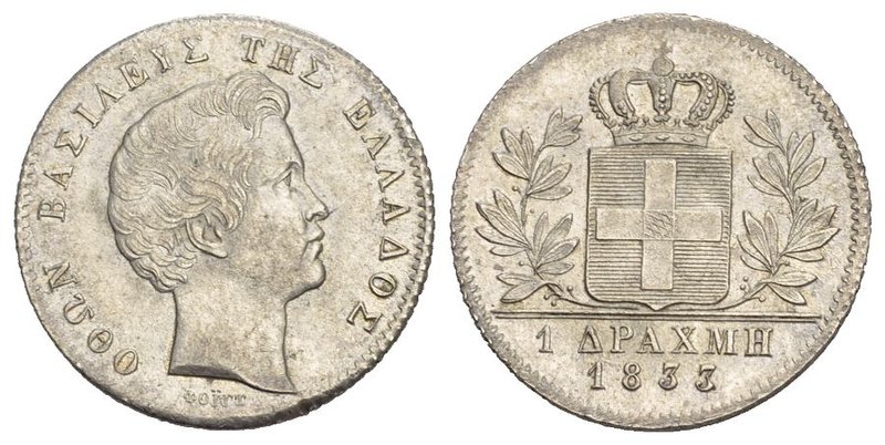 Greece. Otto I (1832-1862). AR 1 Drachmai 1833 A (23mm 4.46g). Munich mint.KM 20...