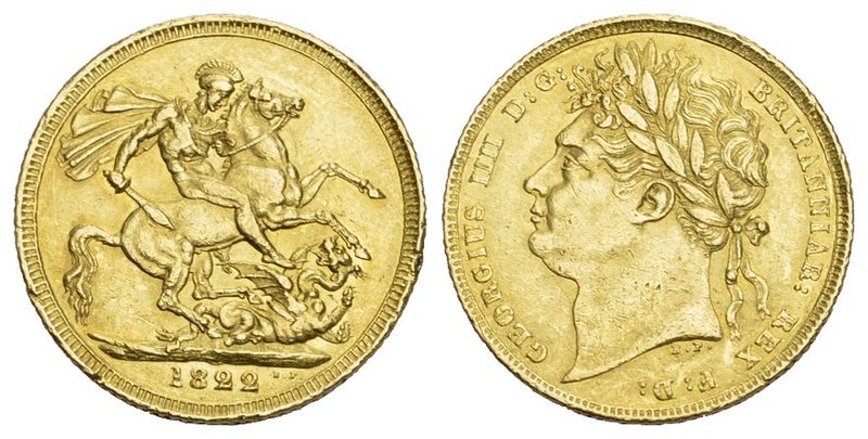 Great Britain. George IV (1820-1830). AV Sovereign 1822 (7.78 g), London sehr se...