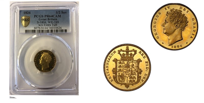 Great Britain George IV gold Proof 1/2 Sovereign 1826 PR64 Cameo PCGS, Royal min...