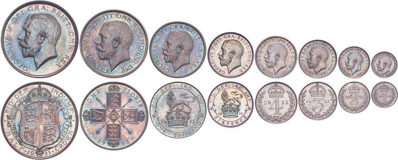 Great Britain, George V (1910-36), proof Coronation coin set 1911, 1/2 Crown, Fl...