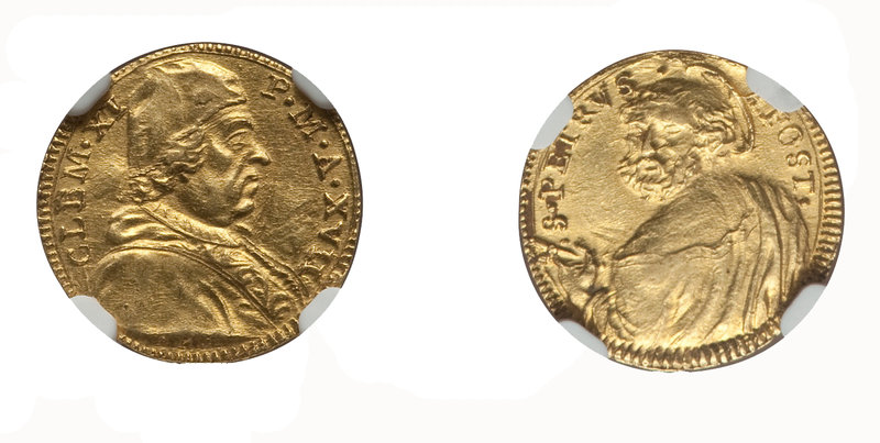 Italien Clemens XI., 1700-1721. 1/2 Scudo doro A XVII (1716/1717), Rom. 1,63 g. ...