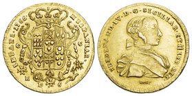 Italien Italien - Neapel Ferdinand IV ( I ) di Borbone 1759 - 1830 6 Dukati 1766 DeG-CCR, Napoli, 
KM 167, 8,79g, prächtige Qualität vorzüglich +