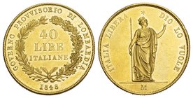 Italien Lombardei Provisorische Regierung 1848. AV 40 Lire 1848 M, Mzst. Mailand. 12,90 g. Fr. 474. Pagani 211. Montenegro 423. fast FDC- Proof