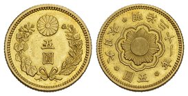 Japan 5 Yen, Year 31 (1898) Gold 4.3g KM Y 32 sehr selten in dieser Qualität 
unzirkuliert