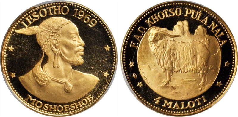 Lesotho 4 Maloti, 1969. PCGS PROOF-67 CAM Gold Shield.
Fr-10; KM-10. Struck to ...