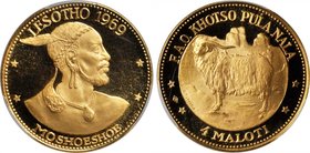 Lesotho 4 Maloti, 1969. PCGS PROOF-67 CAM Gold Shield.
Fr-10; KM-10. Struck to commemorate the F.A.O. series with a mintage of only 3,000 pieces. Pos...