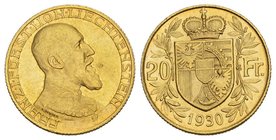 Liechtenstein 20 Franken 1930. 6.45 g. Divo 124. Fr. 15. HMZ 2.1383a. FDC