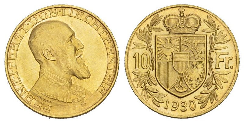 Liechtenstein Franz I. 1929-1938. 10 Franken 1930. 3,22 g. Divo 125. Schl. 6. HM...